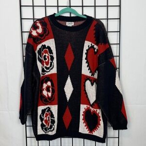 Vintage Cuddle‎ Knit Sweater Womens Large Navy Art to Wear Cottagecore USA Made